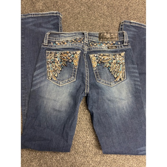 Miss Me Denim - Miss Me Chloe Boot Cut Jeans Womens 27 Dark Wash Embroidered Wing Sequin Denim